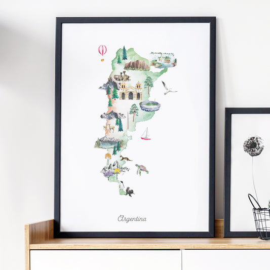 Argentina Illustrated Map Art Print
