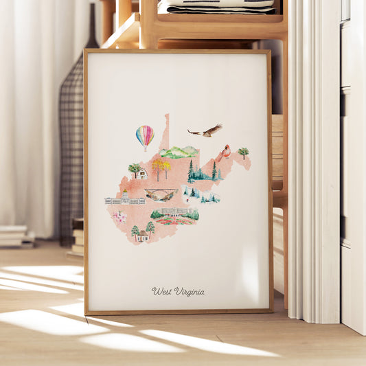 West Virginia Illustrated State Map Art Print