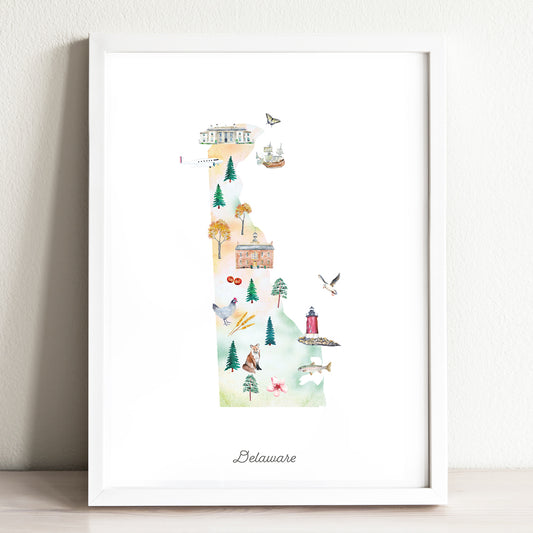Delaware Illustrated State Map Art Print