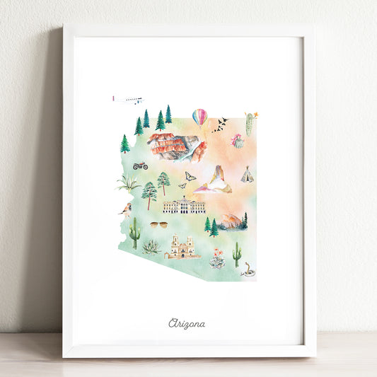 Arizona Illustrated State Map Art Print