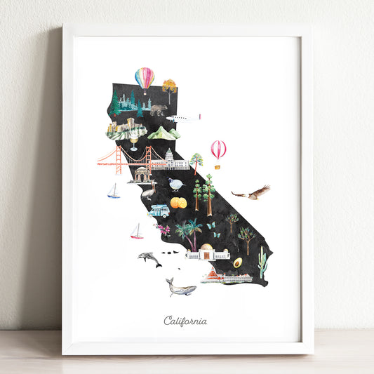 California Illustrated State Map Art Print