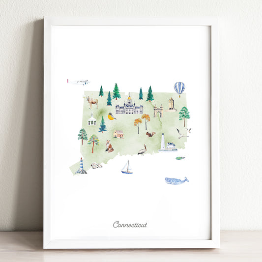 Connecticut Illustrated State Map Art Print