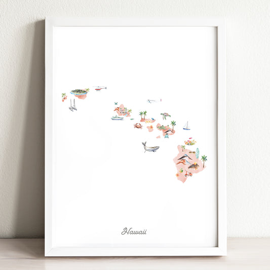 Hawaii Illustrated State Map Art Print