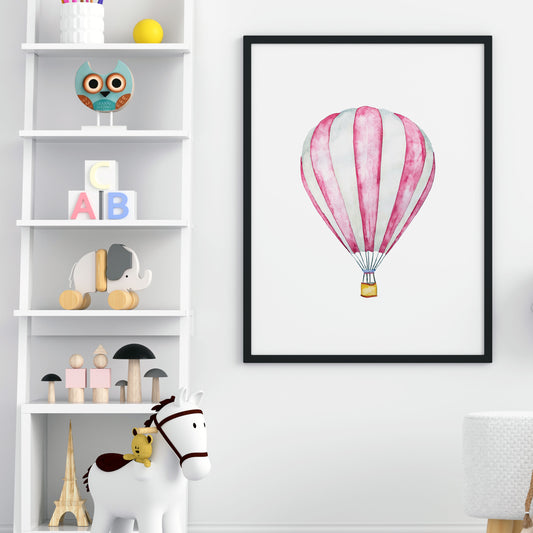 Red & White Striped Hot Air Balloon Art Print