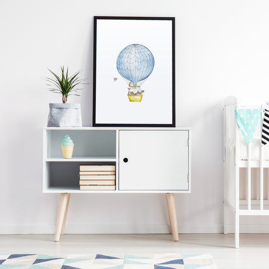 Woodland Animals Hot Air Balloon Art Print