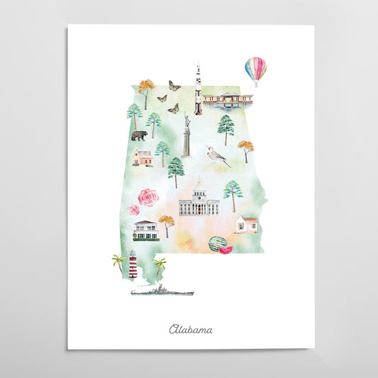 Alabama Illustrated State Map Art Print