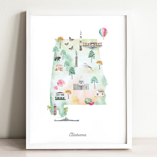 Alabama Illustrated State Map Art Print