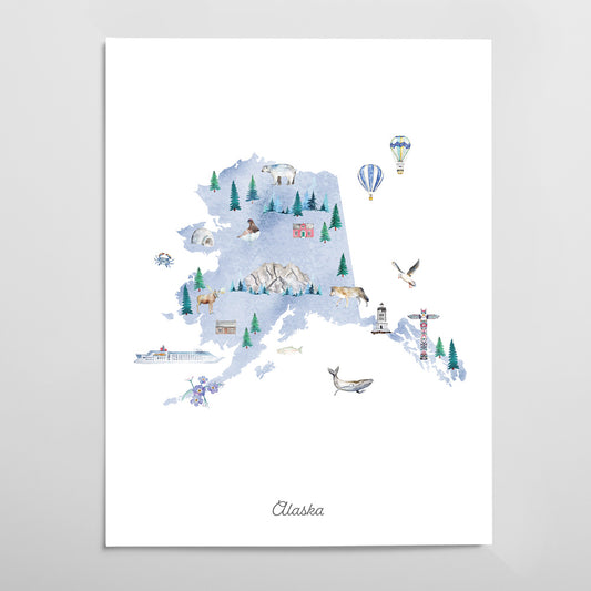 Alaska Illustrated State Map Art Print