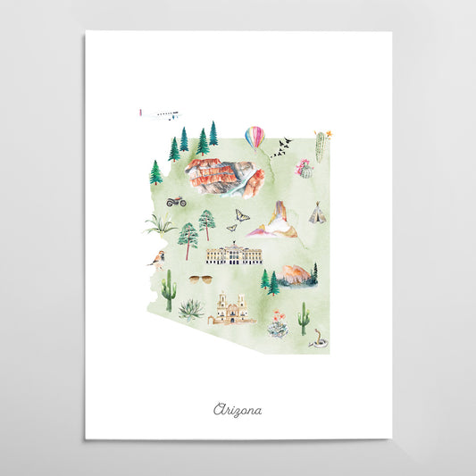 Arizona Illustrated State Map Art Print