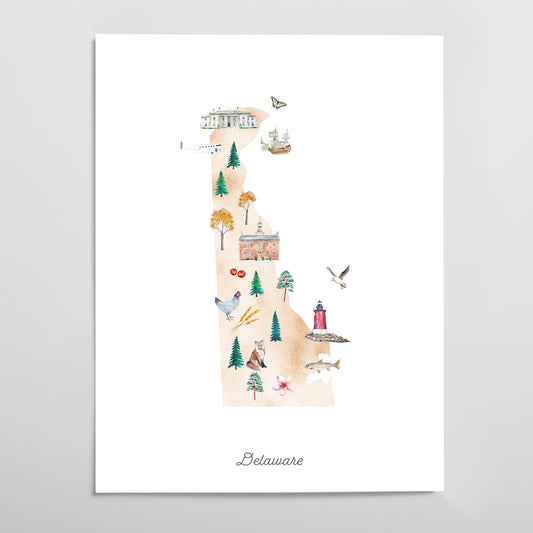 Delaware Illustrated State Map Art Print