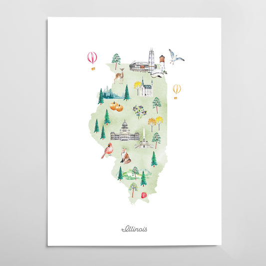 Illinois Illustrated State Map Art Print