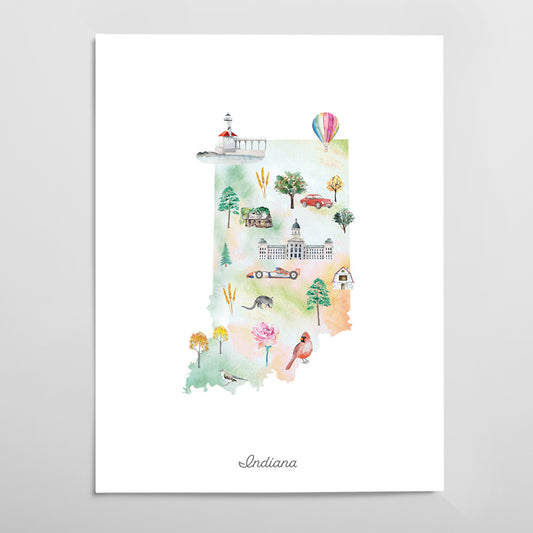 Indiana Illustrated State Map Art Print