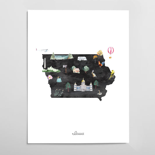 Iowa Illustrated State Map Art Print