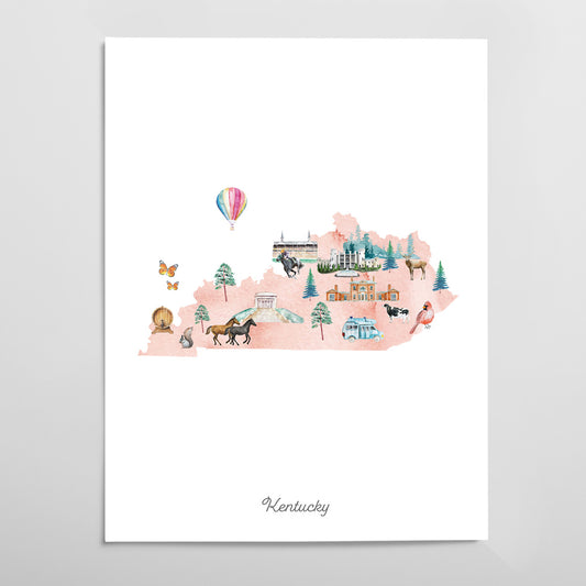 Kentucky Illustrated State Map Art Print