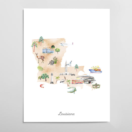 Louisiana Illustrated State Map Art Print