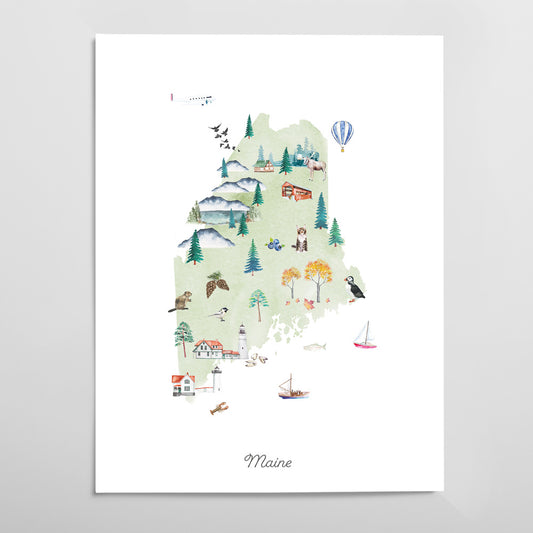 Maine Illustrated State Map Art Print