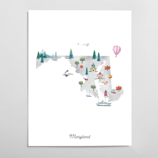 Maryland Illustrated State Map Art Print