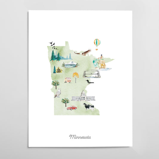 Minnesota Illustrated State Map Art Print