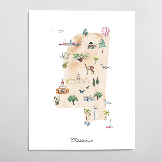 Mississippi Illustrated State Map Art Print
