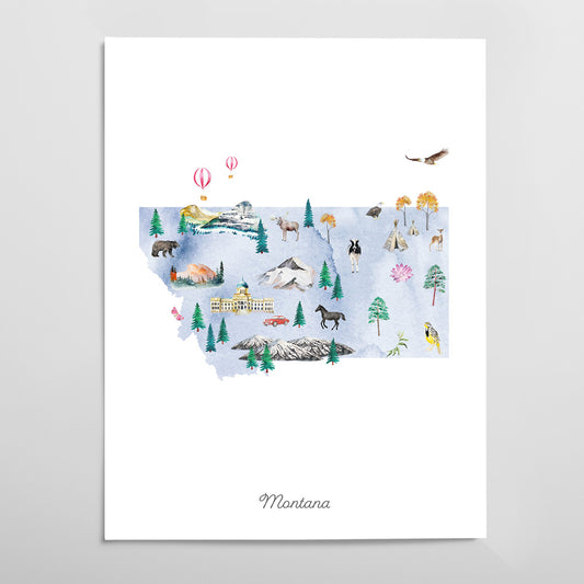 Montana Illustrated State Map Art Print