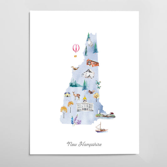 New Hampshire Illustrated State Map Art Print