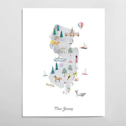 New Jersey Illustrated State Map Art Print