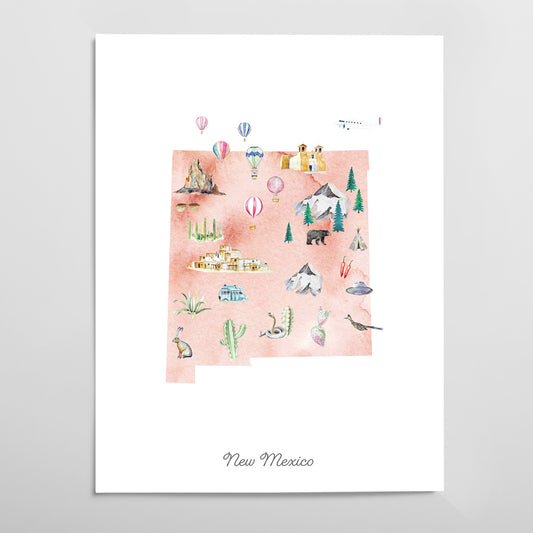 New Mexico Illustrated State Map Art Print
