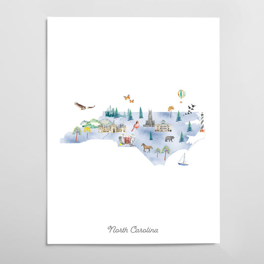 North Carolina Illustrated State Map Art Print