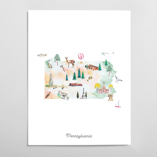 Pennsylvania Illustrated State Map Art Print