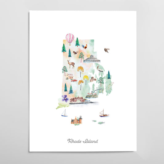 Rhode Island Illustrated State Map Art Print