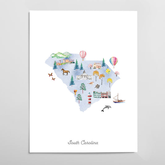 South Carolina Illustrated State Map Art Print