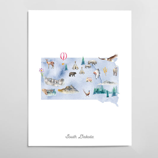 South Dakota Illustrated State Map Art Print