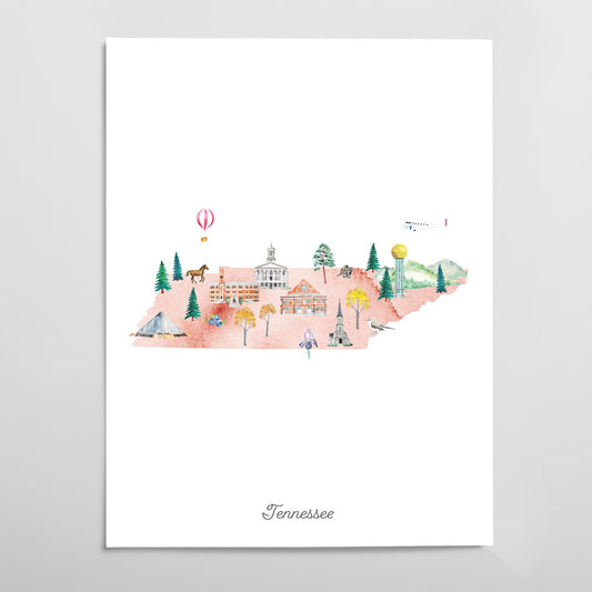 Tennessee Illustrated State Map Art Print