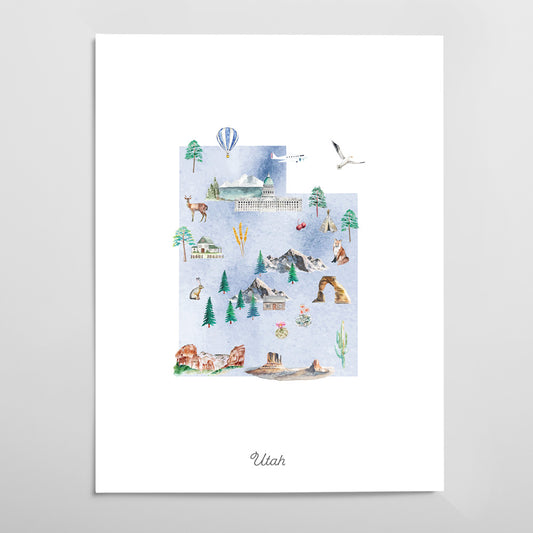 Utah Illustrated State Map Art Print