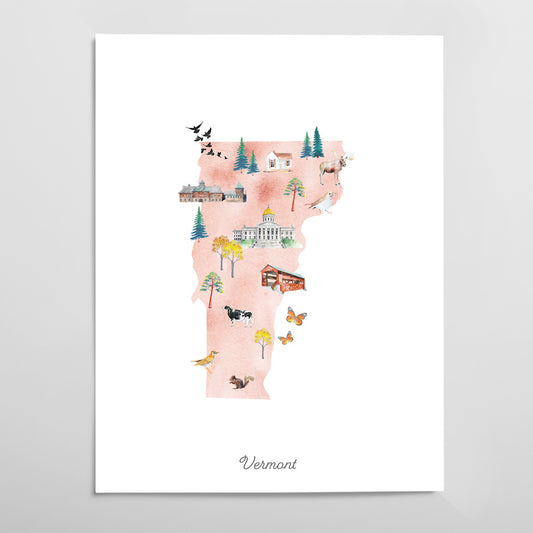 Vermont Illustrated State Map Art Print