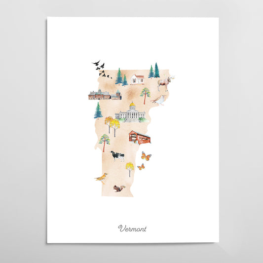 Vermont Illustrated State Map Art Print