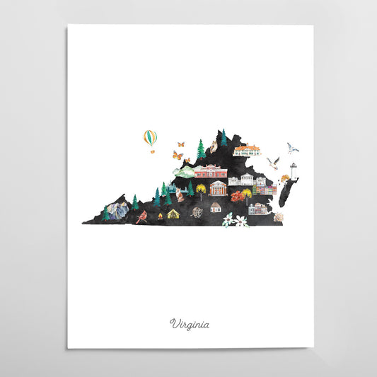 Virginia Illustrated State Map Art Print