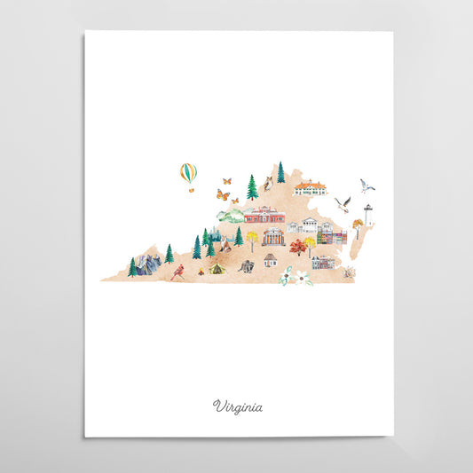 Virginia Illustrated State Map Art Print