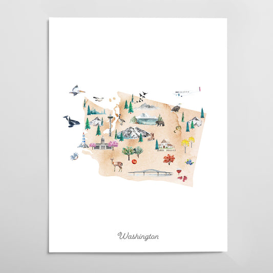 Washington Illustrated State Map Art Print