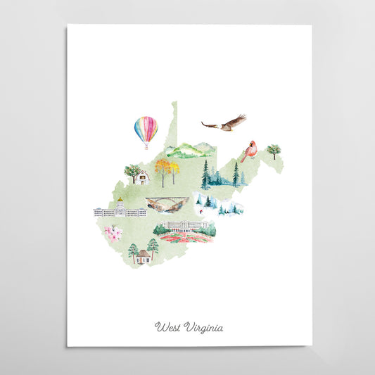 West Virginia Illustrated State Map Art Print