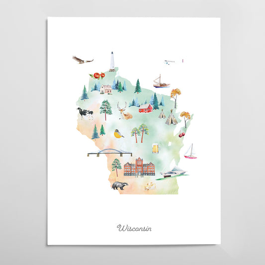 Wisconsin Illustrated State Map Art Print