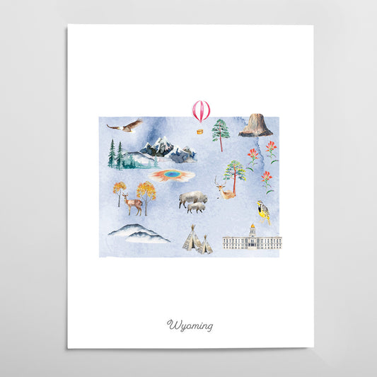 Wyoming Illustrated State Map Art Print