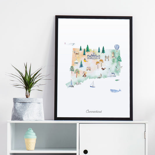 Connecticut Illustrated State Map Art Print