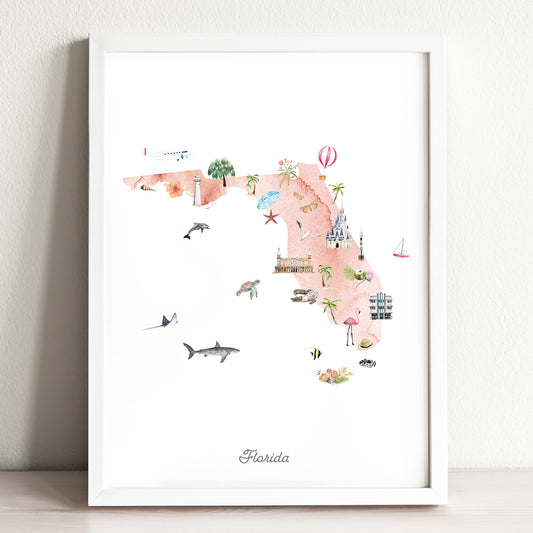Florida Illustrated State Map Art Print