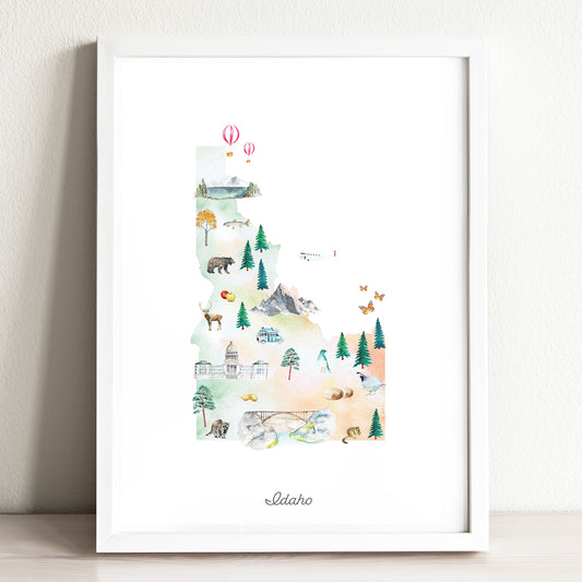 Idaho Illustrated State Map Art Print