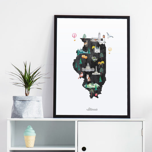 Illinois Illustrated State Map Art Print
