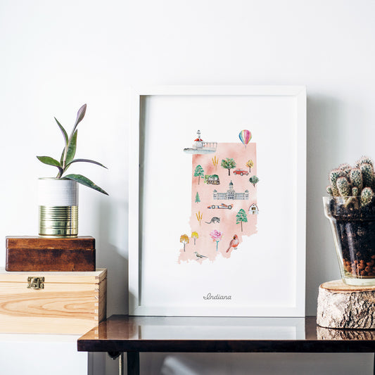Indiana Illustrated State Map Art Print