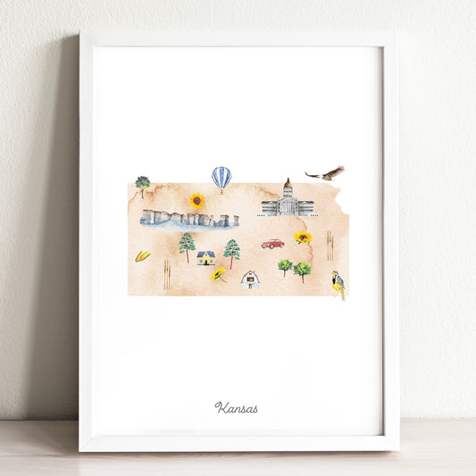 Kansas Illustrated State Map Art Print