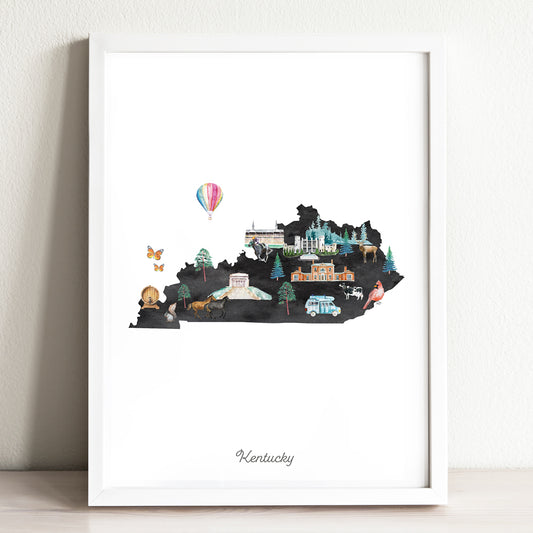 Kentucky Illustrated State Map Art Print