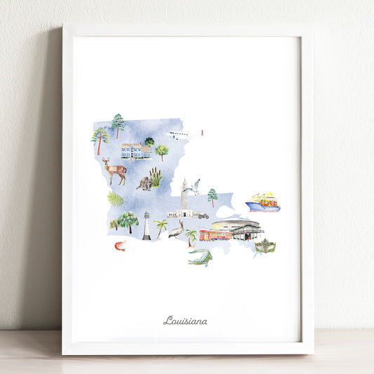 Louisiana Illustrated State Map Art Print